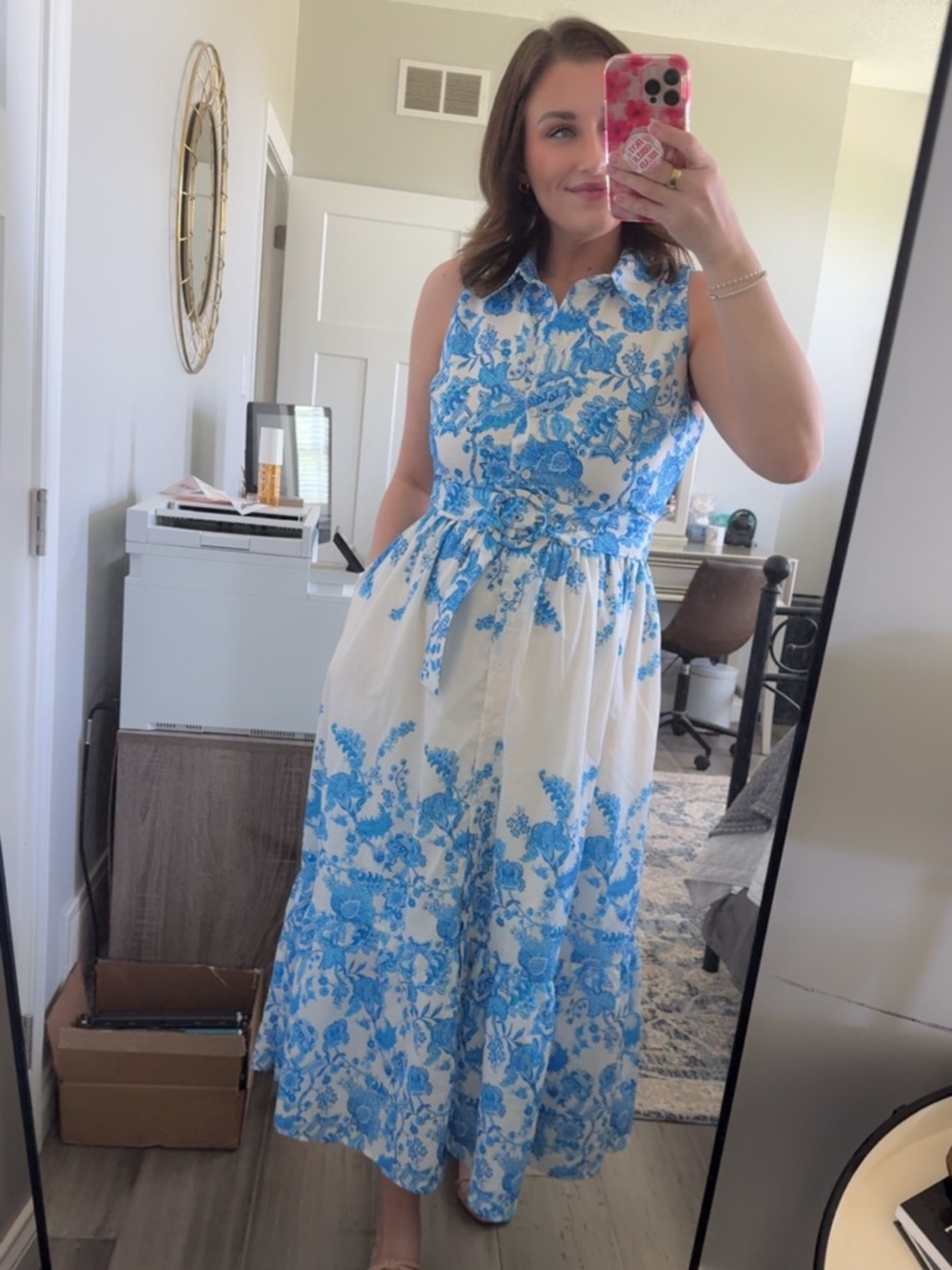 Flying Tomato Blue & White Toile Print Midi Dress | Sleeveless Shirt Dress - Picture 6 of 6